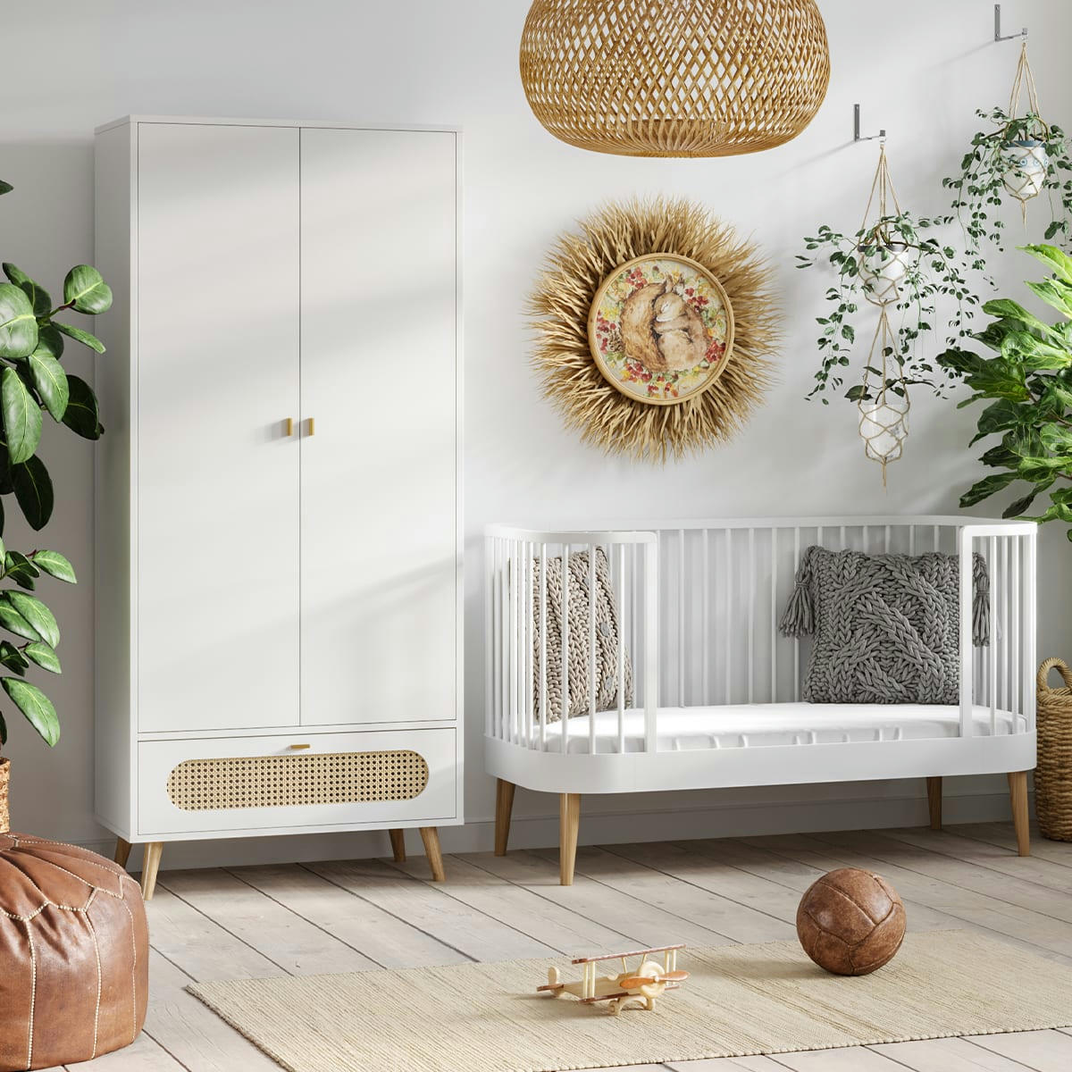 CANNE - Armoire 2 portes 1 tiroir blanc