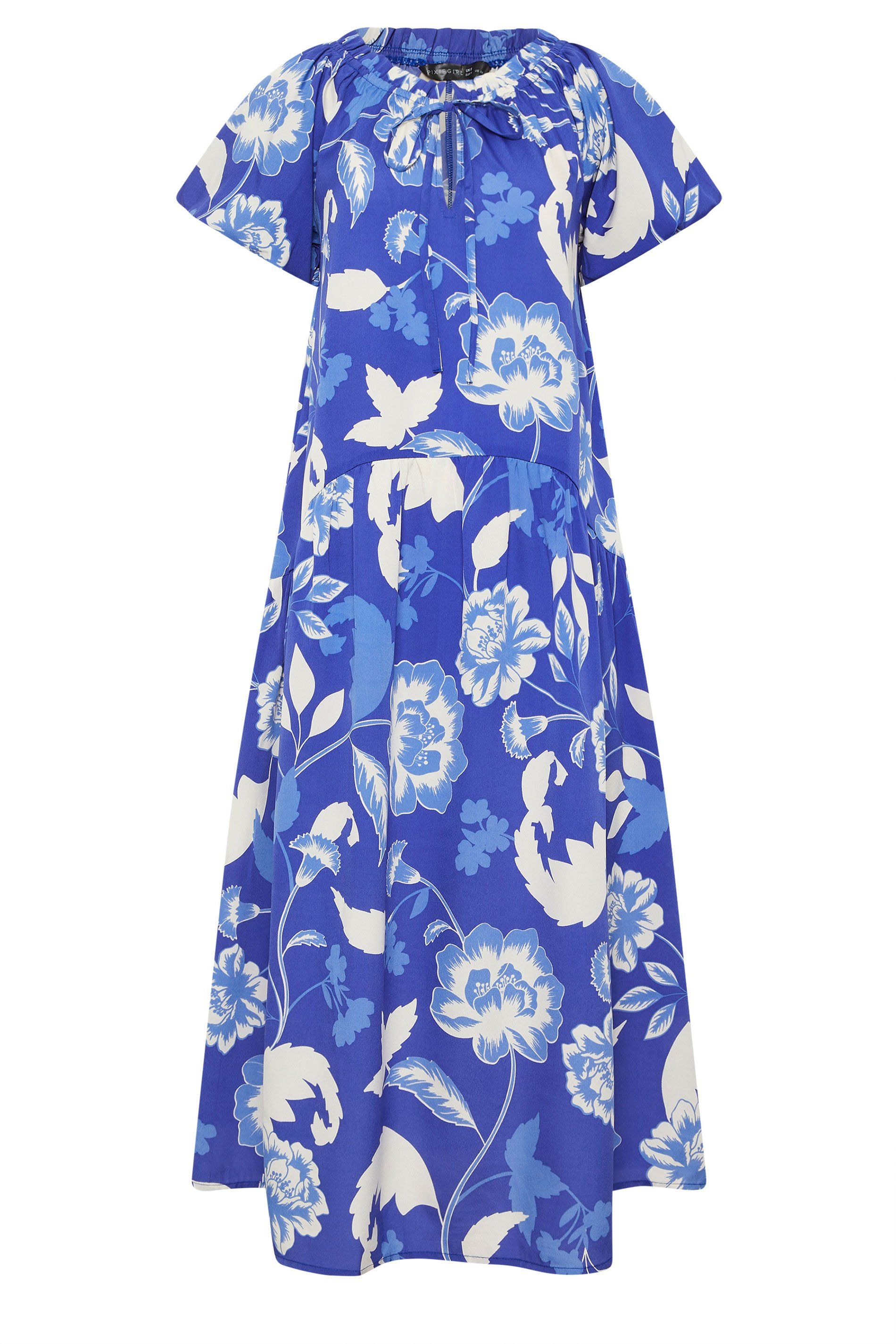 PixieGirl Petite Floral Tie Neck Midi Dress