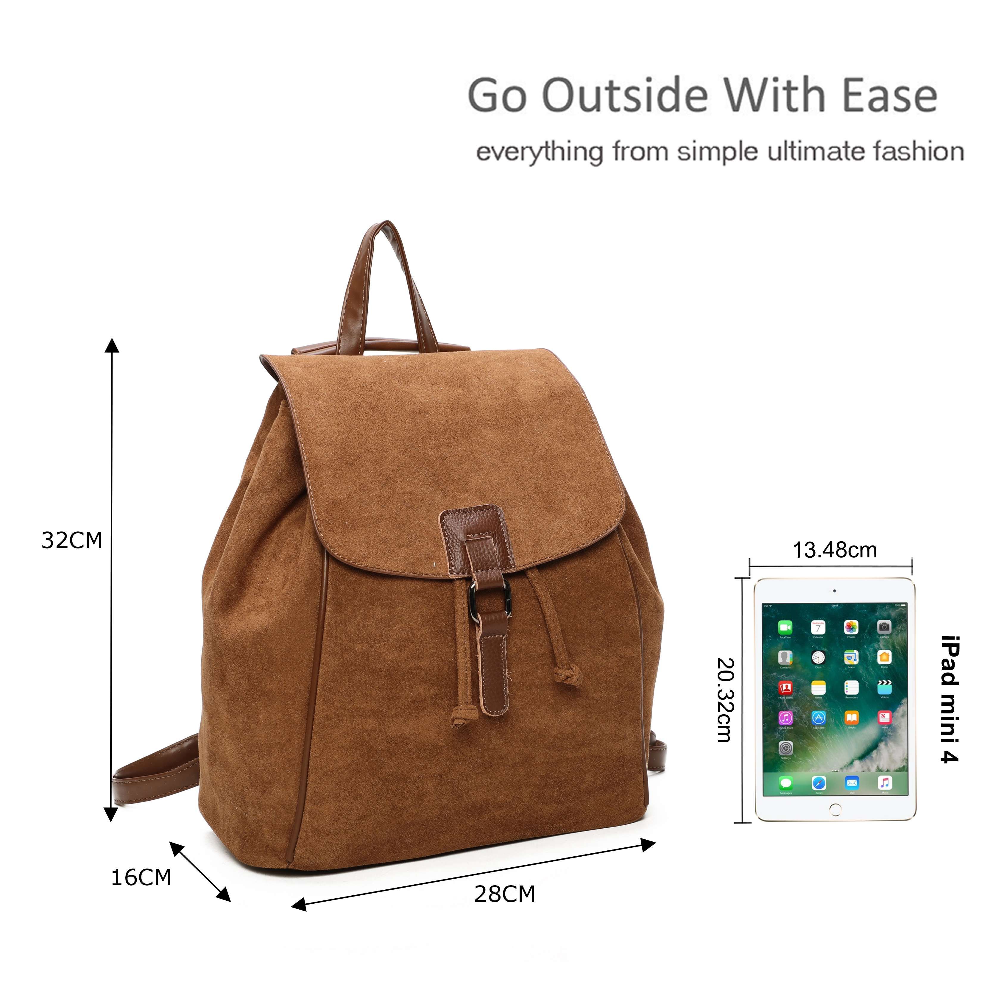 Kitise Trendy Faux Suede Travel Backpack with Drawstring closure