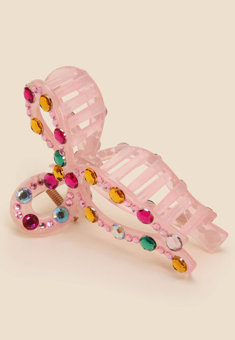 Womens Pink Gem Bow Hair Clip