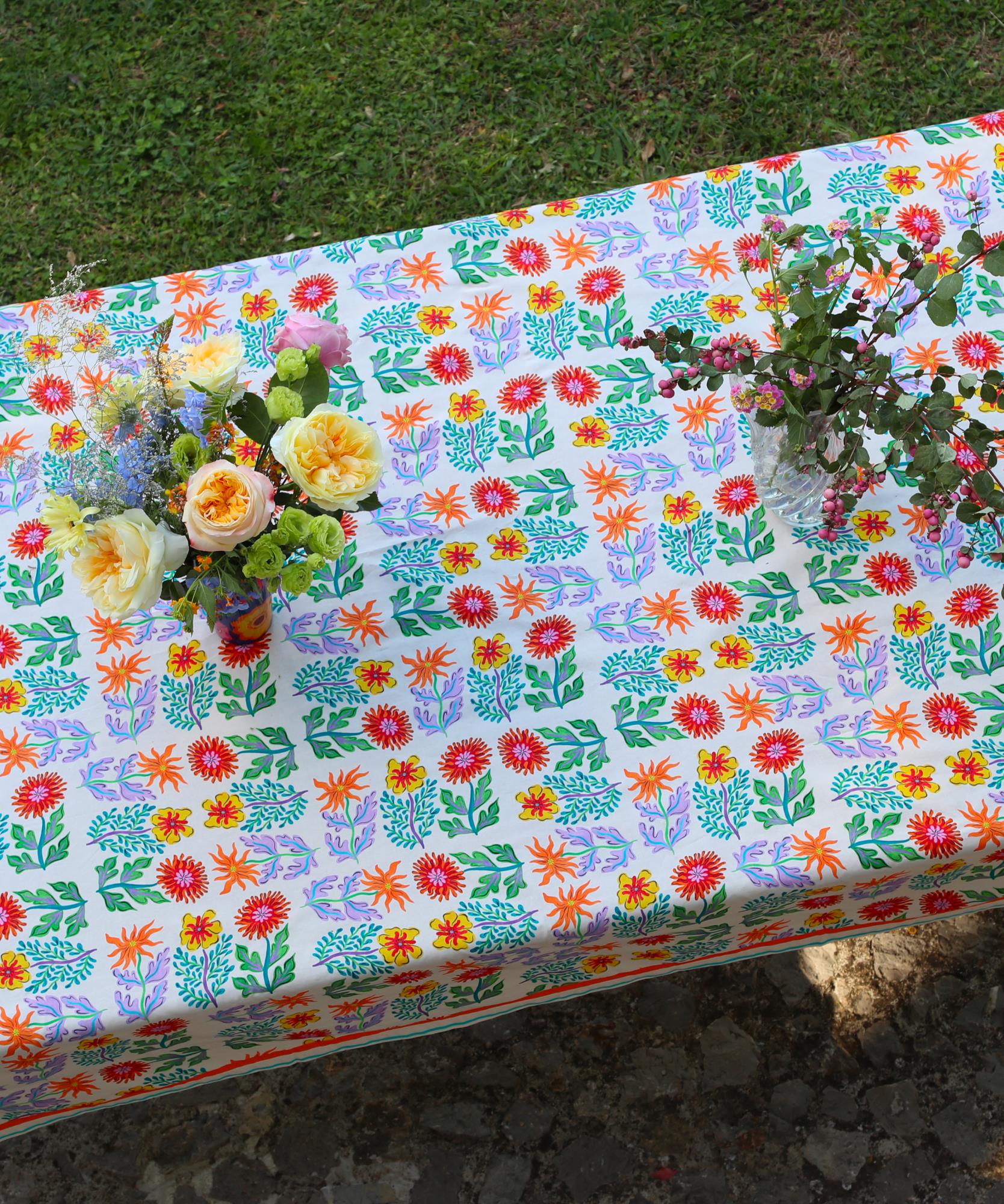 Nappe en coton rectangulaire Jardin Voyageur Beige - 100% Coton