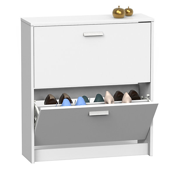 Commode Meuble à chaussures 2 portes coloris blanc - Hauteur 82 x Longueur 74 x Profondeur 25 cm