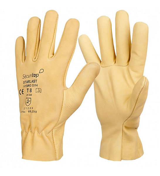 Lot de 10 paires de gants de travail hydrofuge cuir bovin Starlast EN388 EN420 Taille - Taille 8