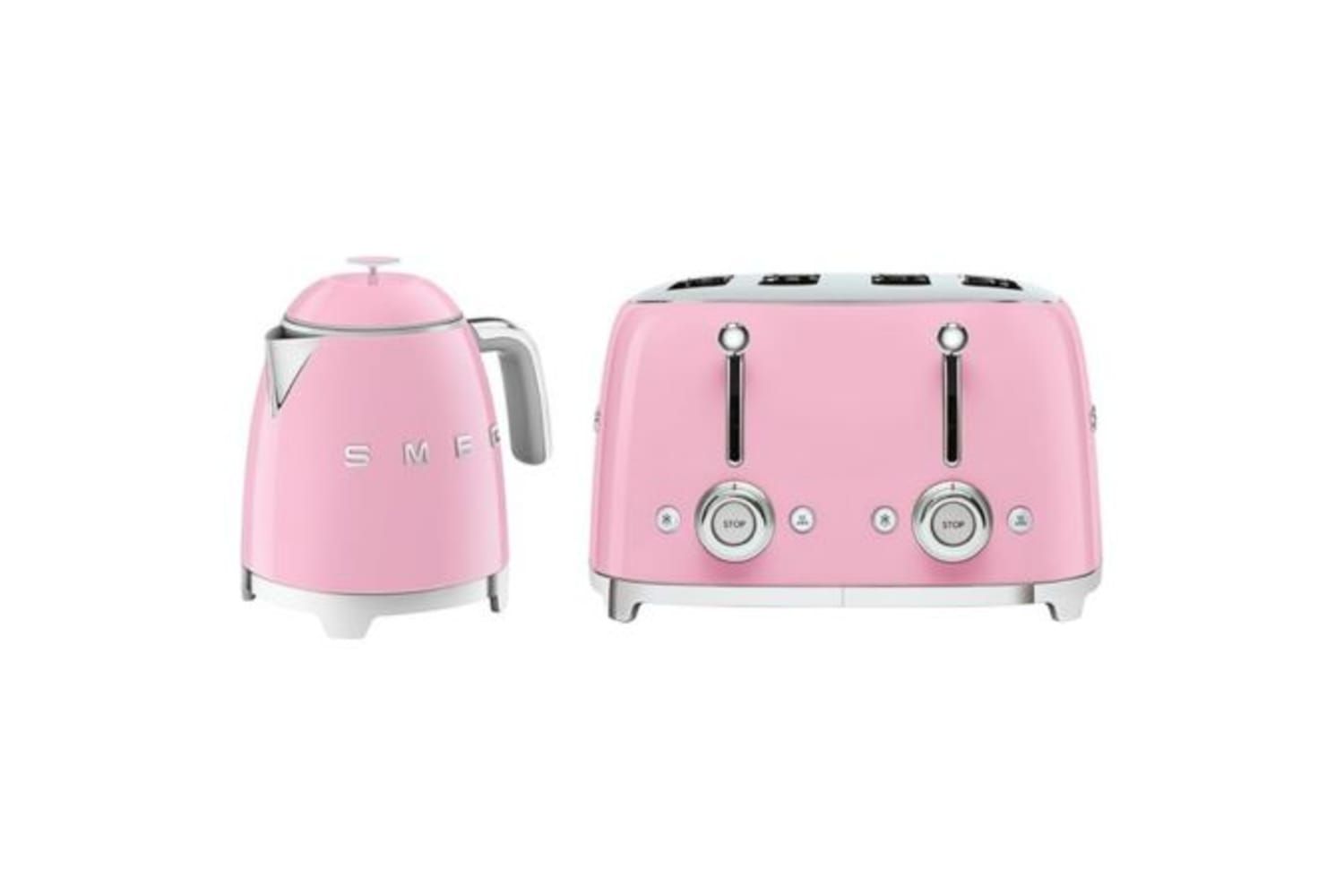 Smeg Mini Kettle & Toaster Set, 0.8L, 4 Slice, 2000W, Pink, KLF05PKUK/TSF03PKUK
