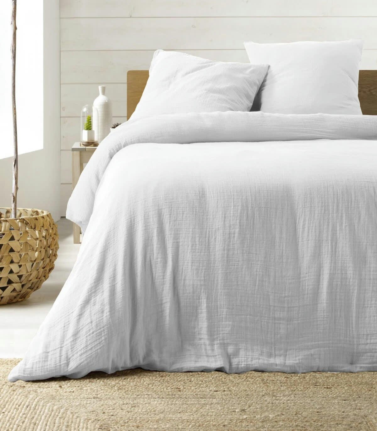 - Housse de couette double unie 100 % Coton Blanc 240 x 220 cm