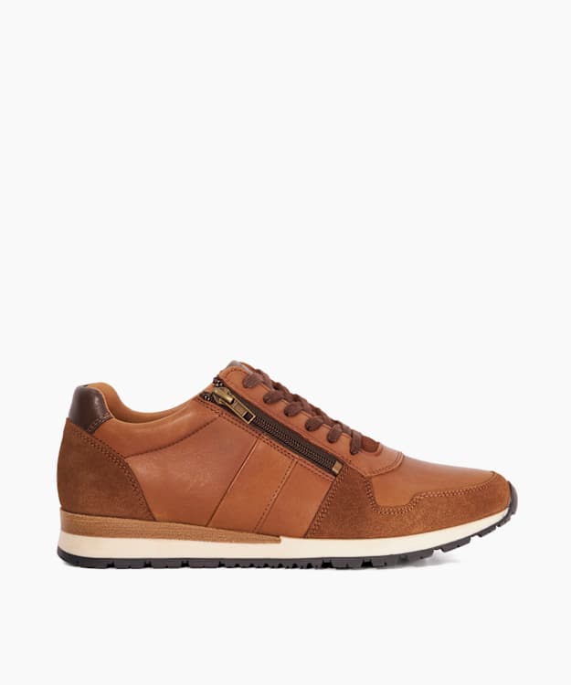 Thame Tan - Wide Fit Zip Up Leather Trainers