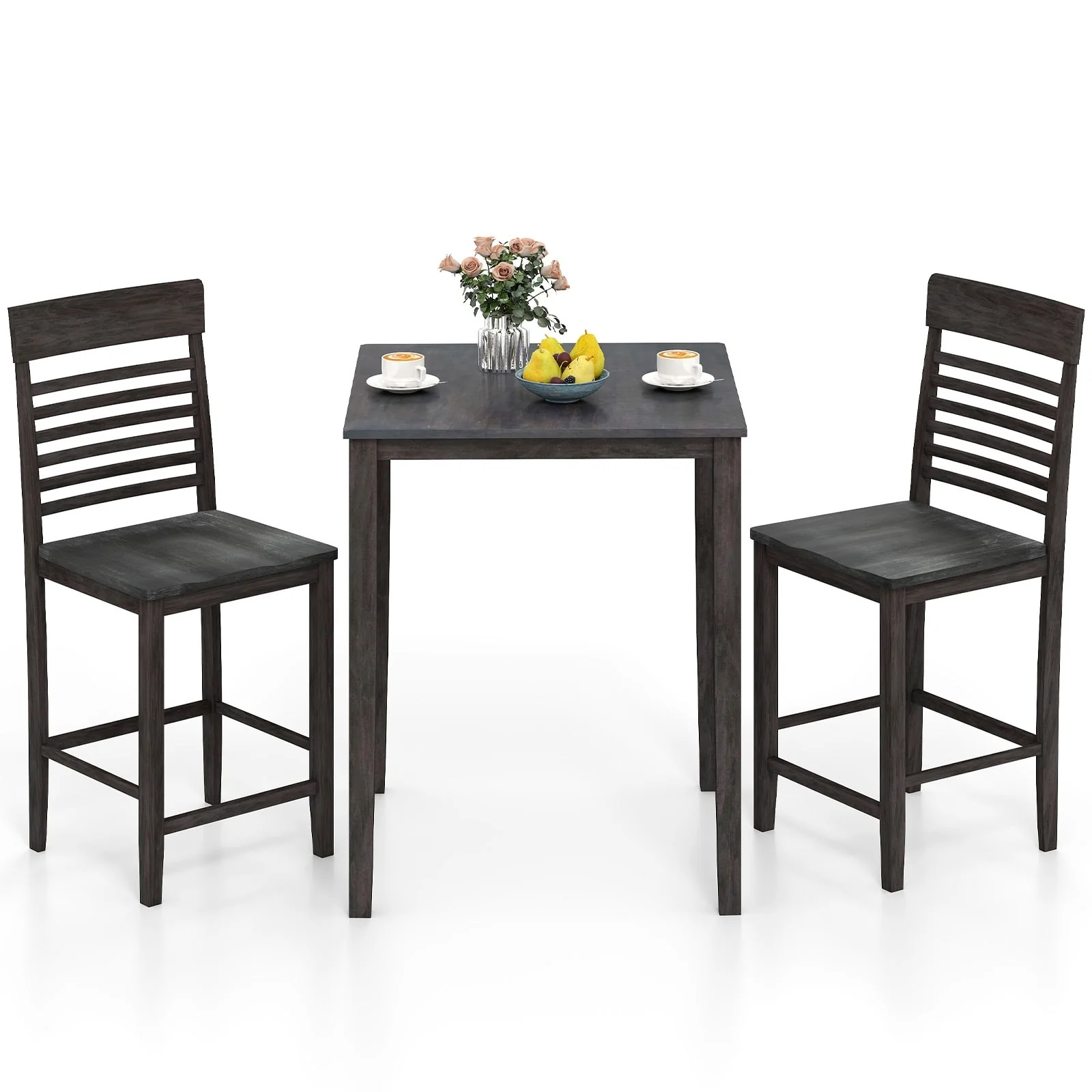 3-Piece Modern Grey Counter Height Dining Table and Chair Set with Footrests for Small Dining Rooms