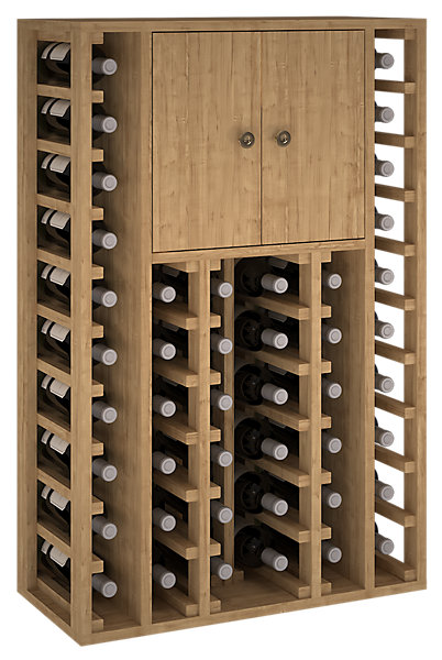 Meuble Range Bouteille de vin Série Godello en Chêne massif 44 bouteilles avec cabinet supérieur