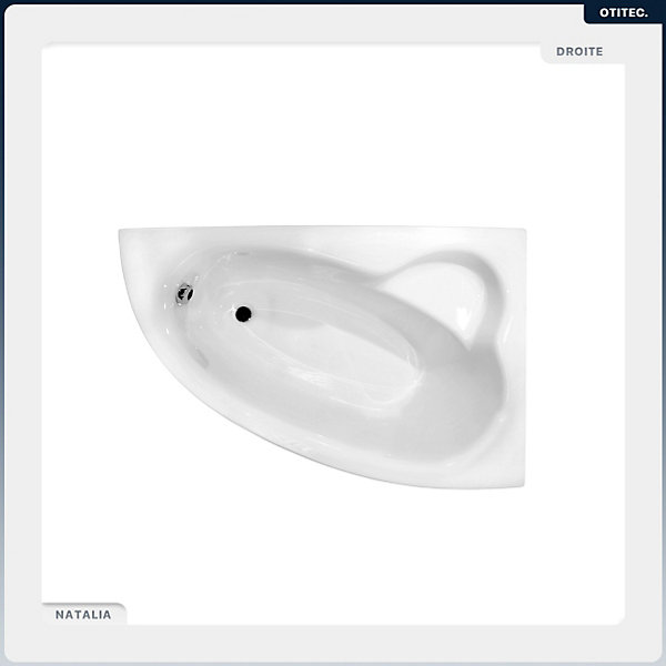 Baignoire asymétrique - 150 x 100 cm - Droite - avec Tablier - Pieds - Vidage Chrome - NATALIA