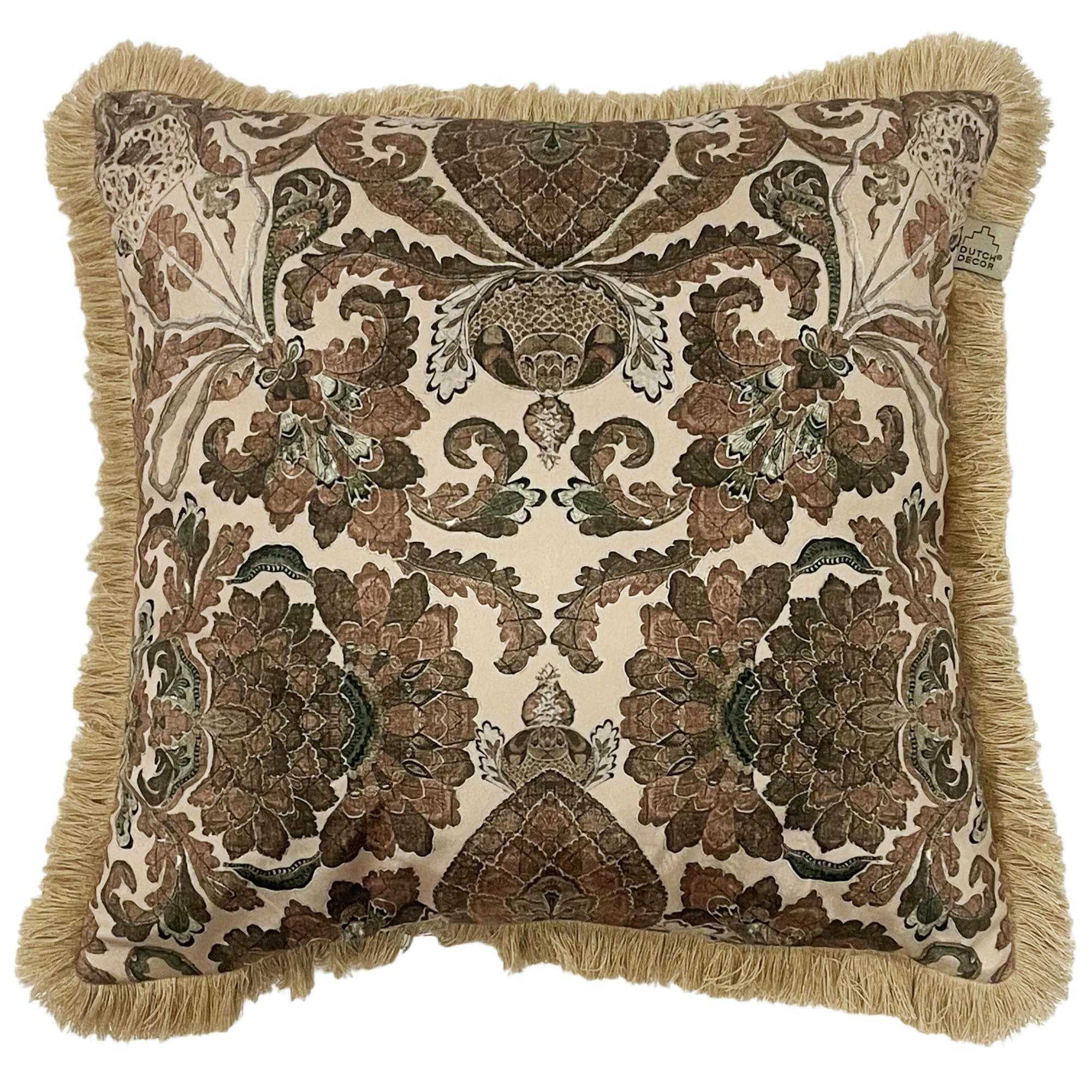 Joni - Coussin - beige en velours 45x45 cm avec motif fleuri