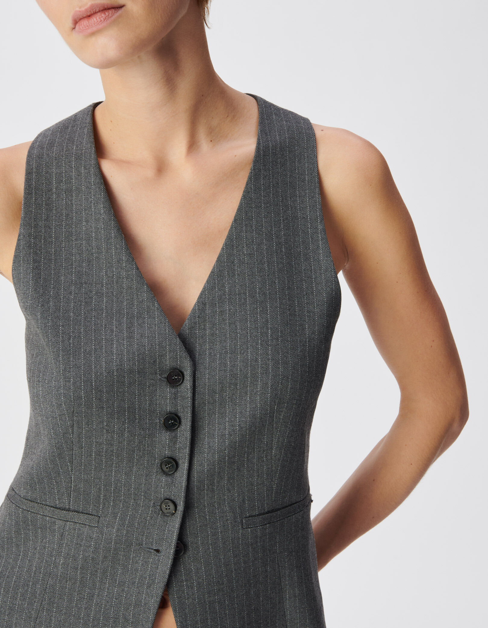 Gilet de costume sans manches gris rayures tennis Femme