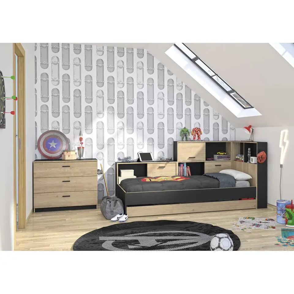 Diagone Bed Erwan - Opbergruimte - 90x200cm - Zwart/Kastanjekleur