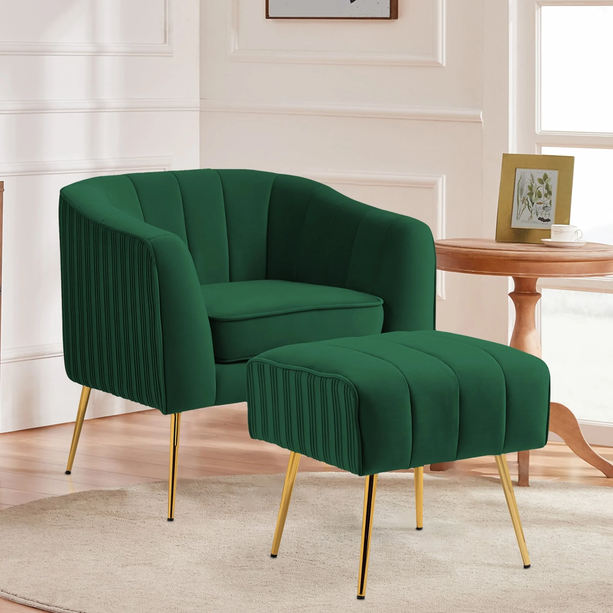 Velvet Armchair with Ottoman Set Accent Living Room Chair