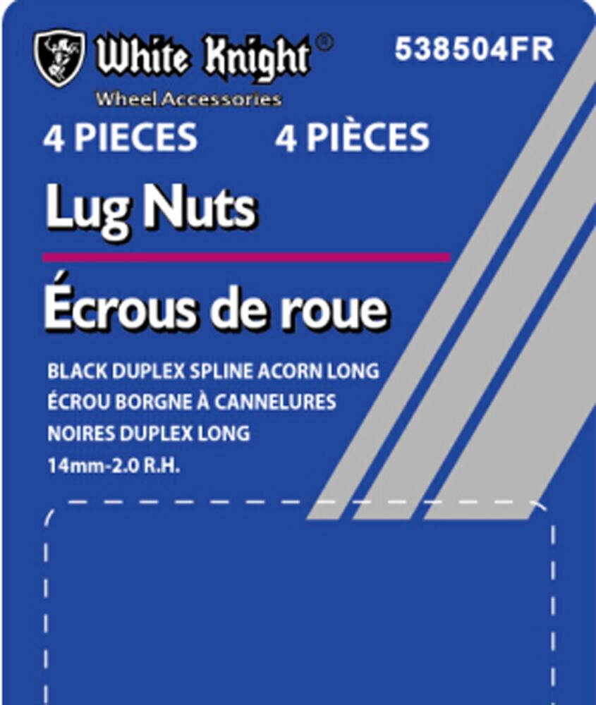White Knight 538504FR Long Duplex Spline Lug Nuts, Black