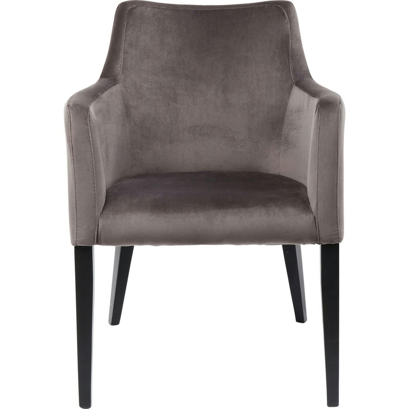 MODE - Chaise avec accoudoirs en velours gris et hêtre laqué noir