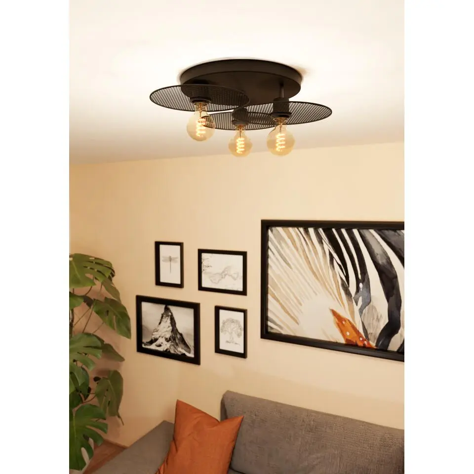 EGLO Ikeston Plafondlamp - E27 - &Oslash; 53 cm - Zwart - Staal