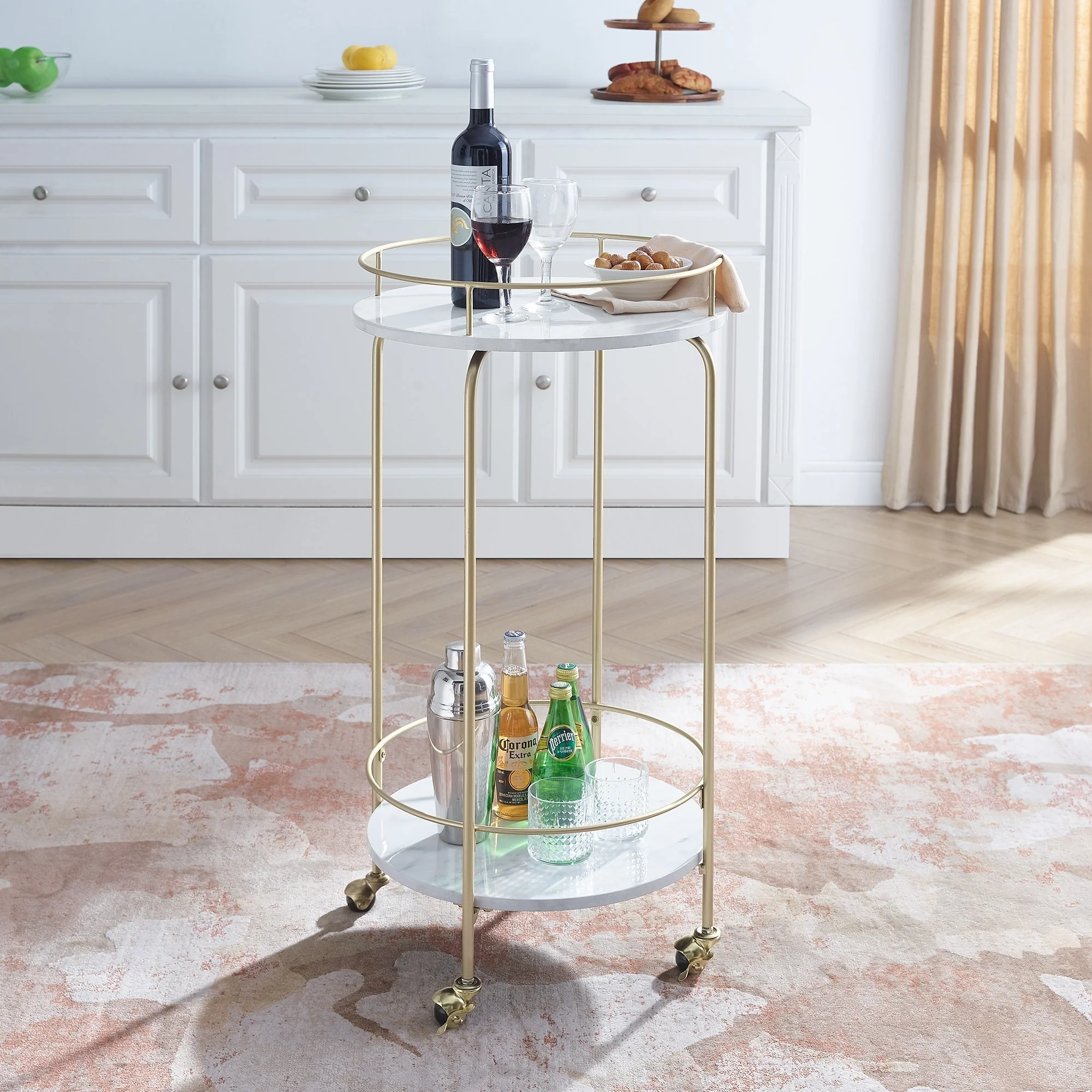 DISCO 20-inch Round Modern Faux Marble Bar Cart
