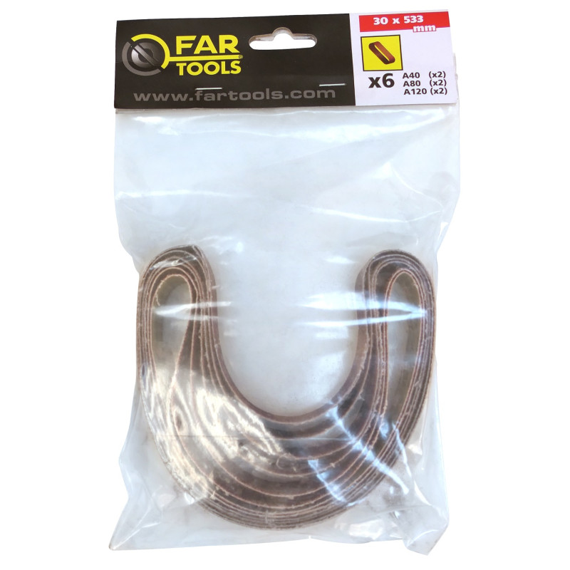 Set de bandes abrasives 533 x 30 mm 6 pièces FAR TOOLS