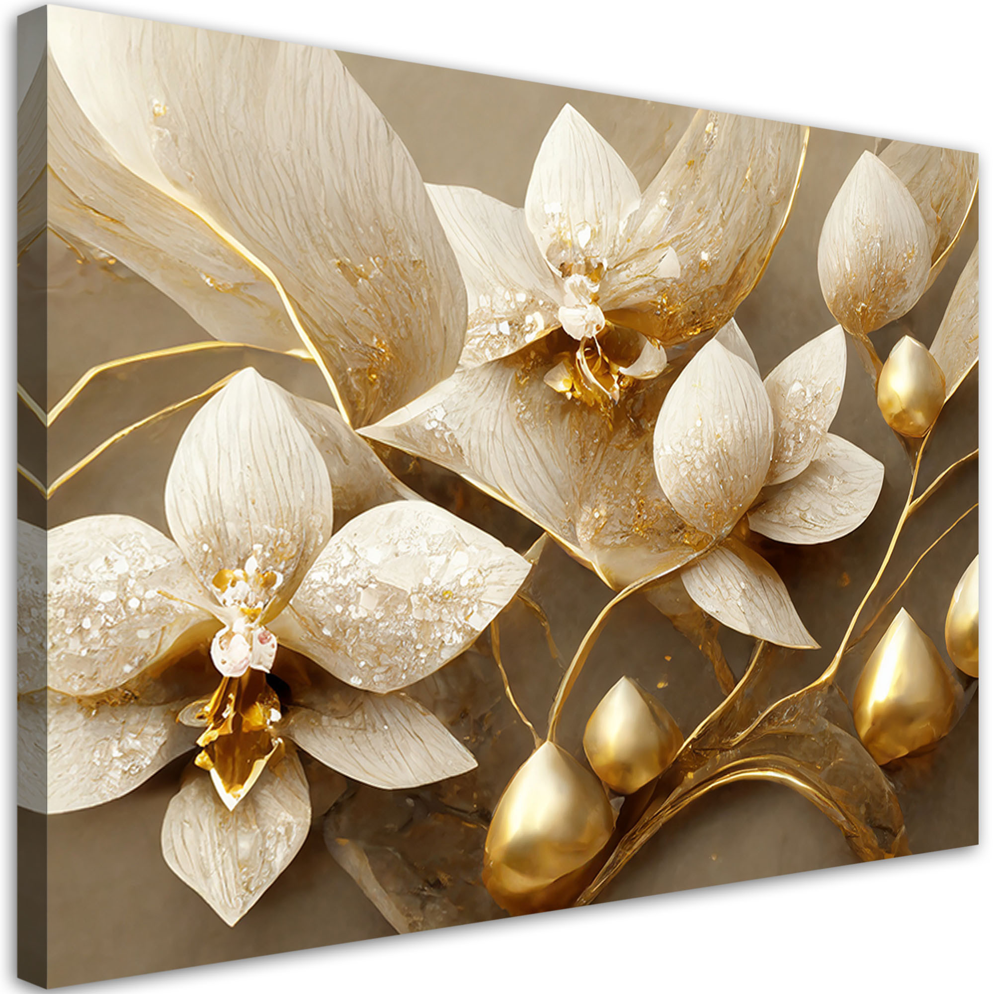 Feeby Obraz, 3D Kwiaty glamour złoty 60x40