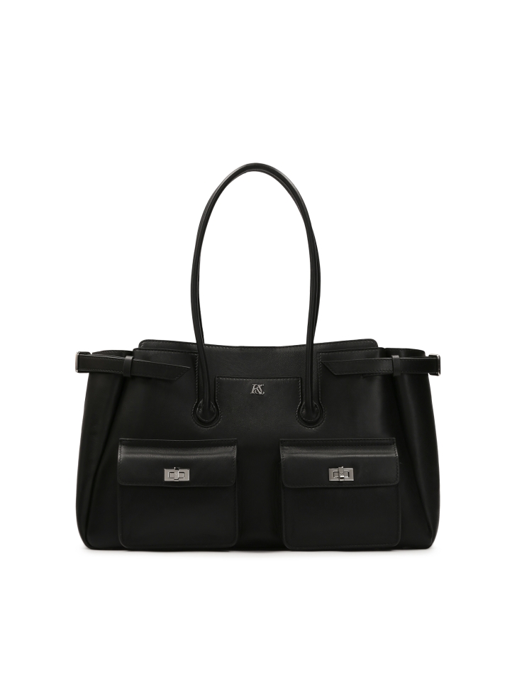 Black shoulder bag with long handles