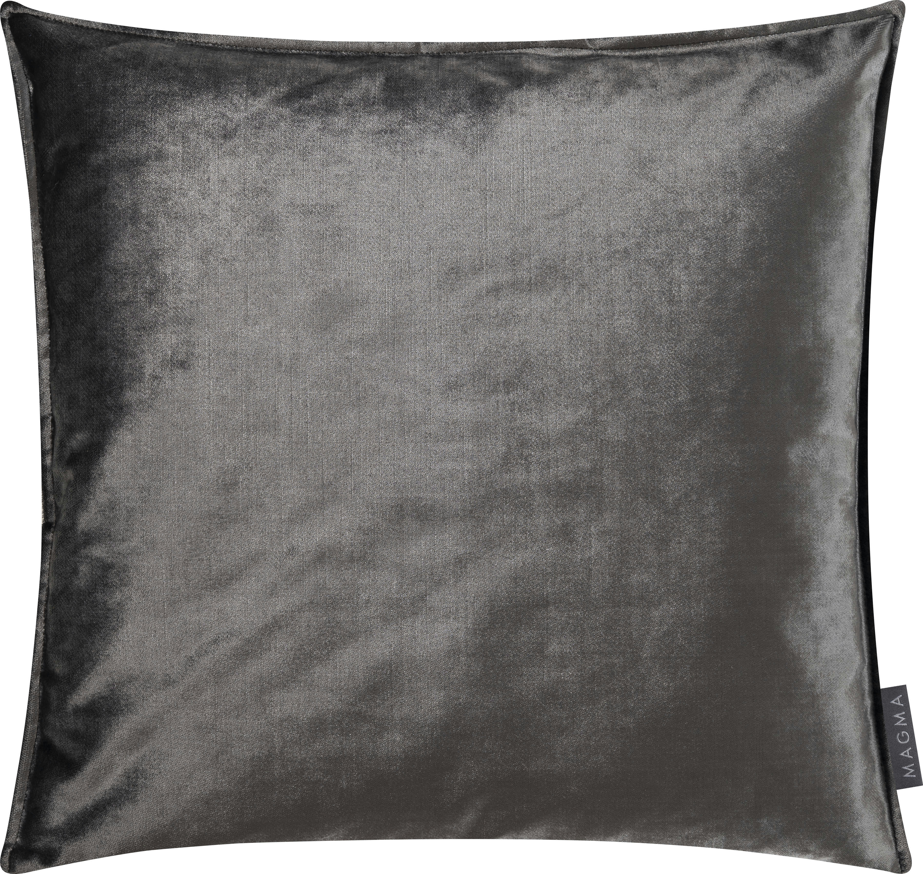 SHINY - Housse de coussin velours avec volant piqué gris 45x45