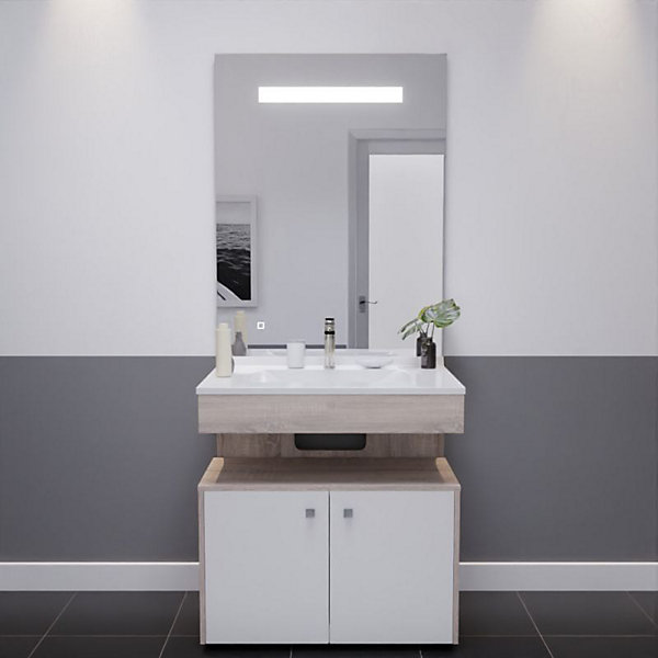 Meuble vasque ALTEA 80 cm avec miroir led Eleg plus et caisson roulant - Cambrian oak