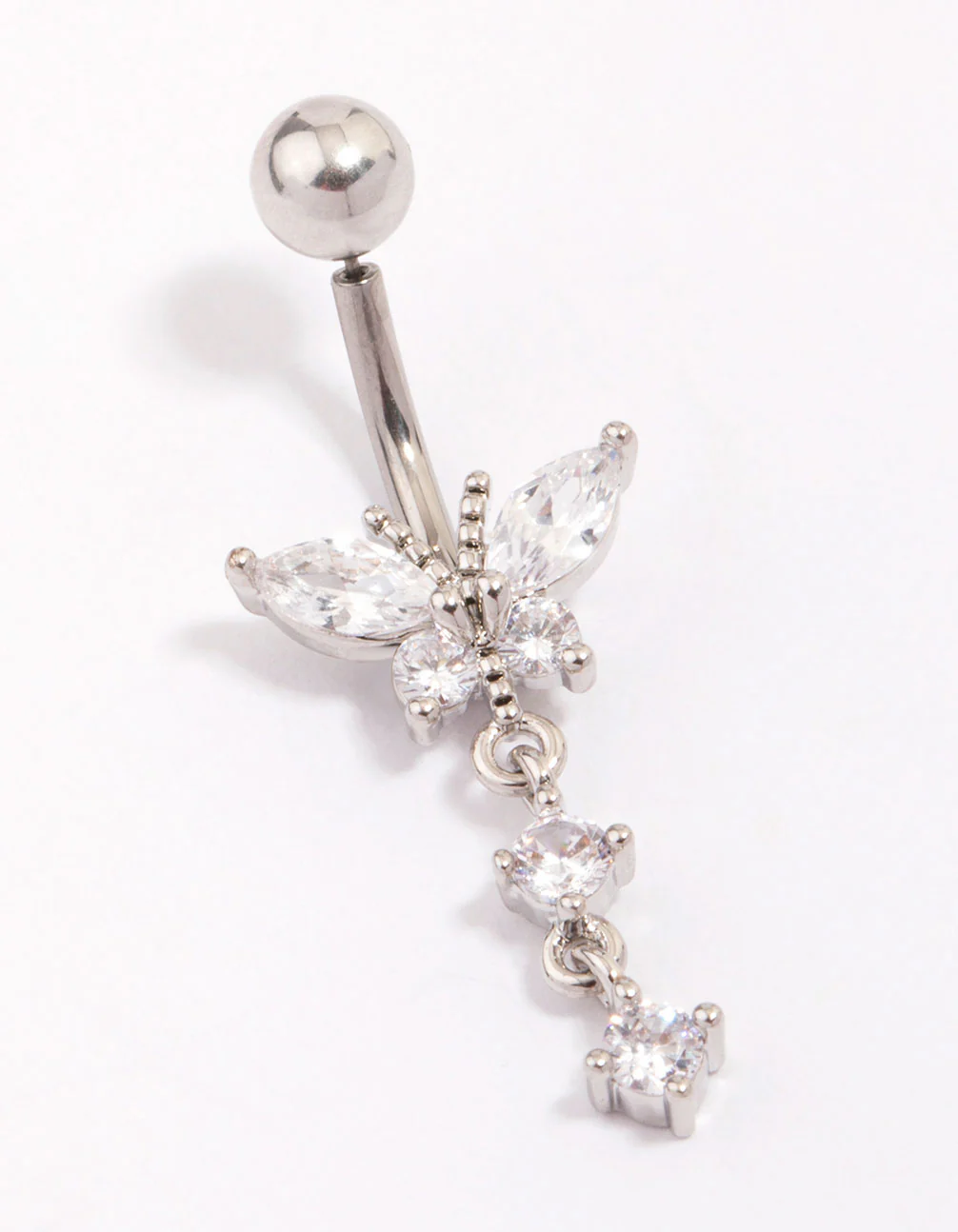 Titanium Cubic Zirconia Butterfly Drop Threadless Belly Bar