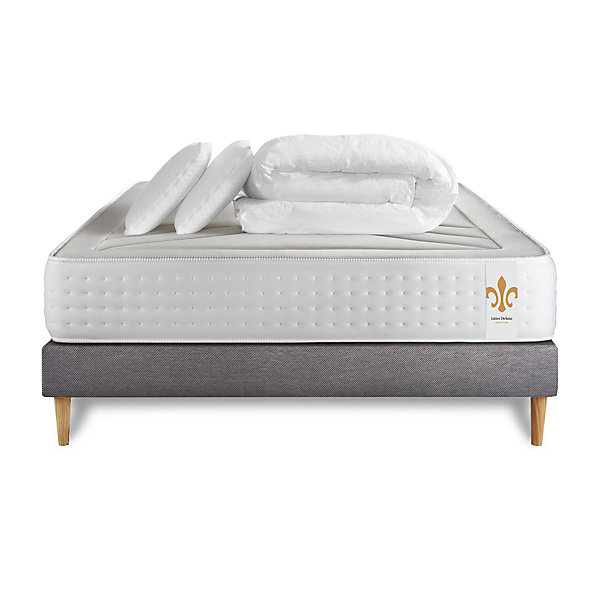 Pack sommier tapissier matelasRessorts ensachés et mémoire de forme avec couette et oreillers
