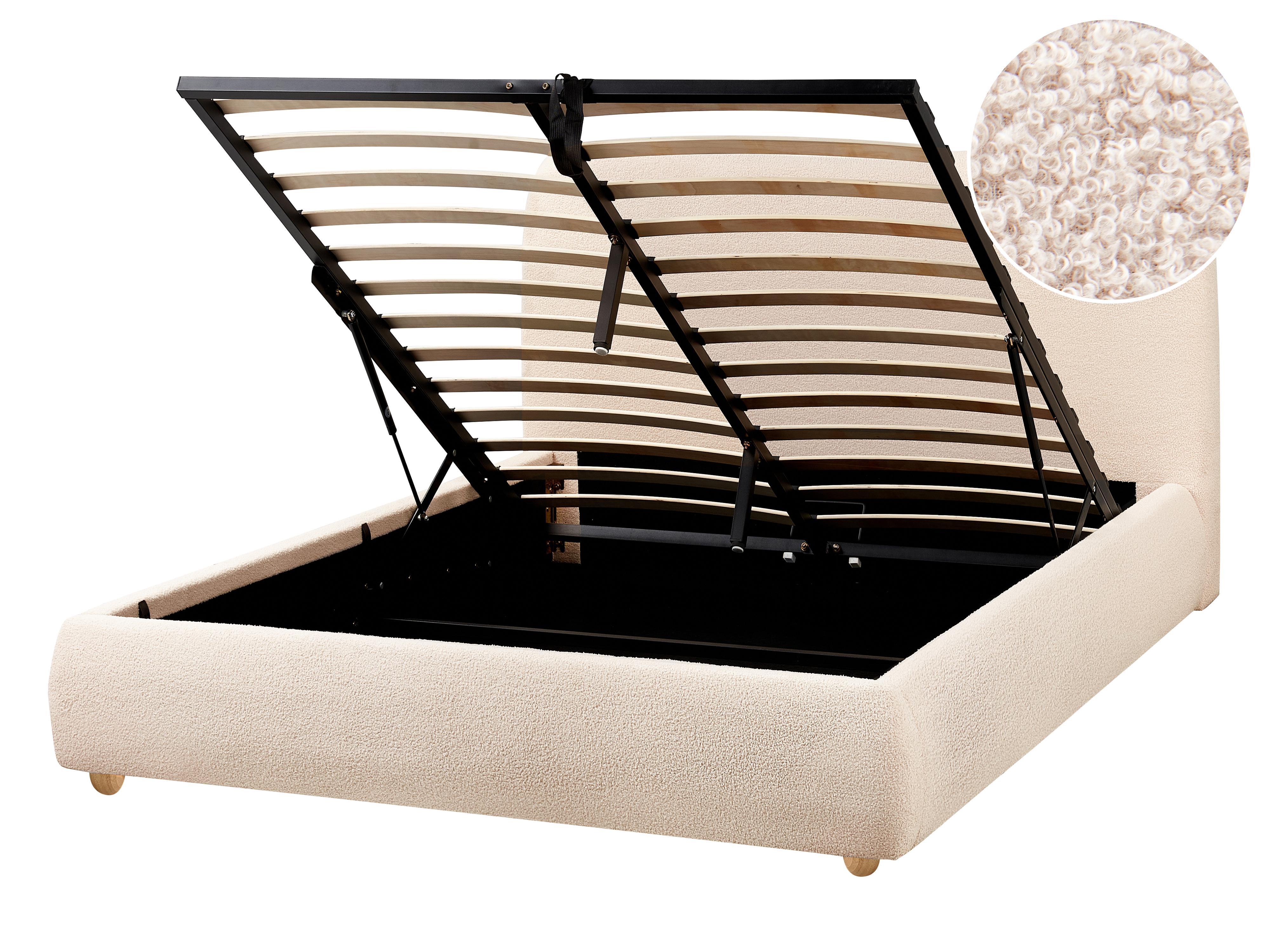 Ottoman Bed Boucle BLAGNAC 140 x 200 cm (EU Double) Light Beige