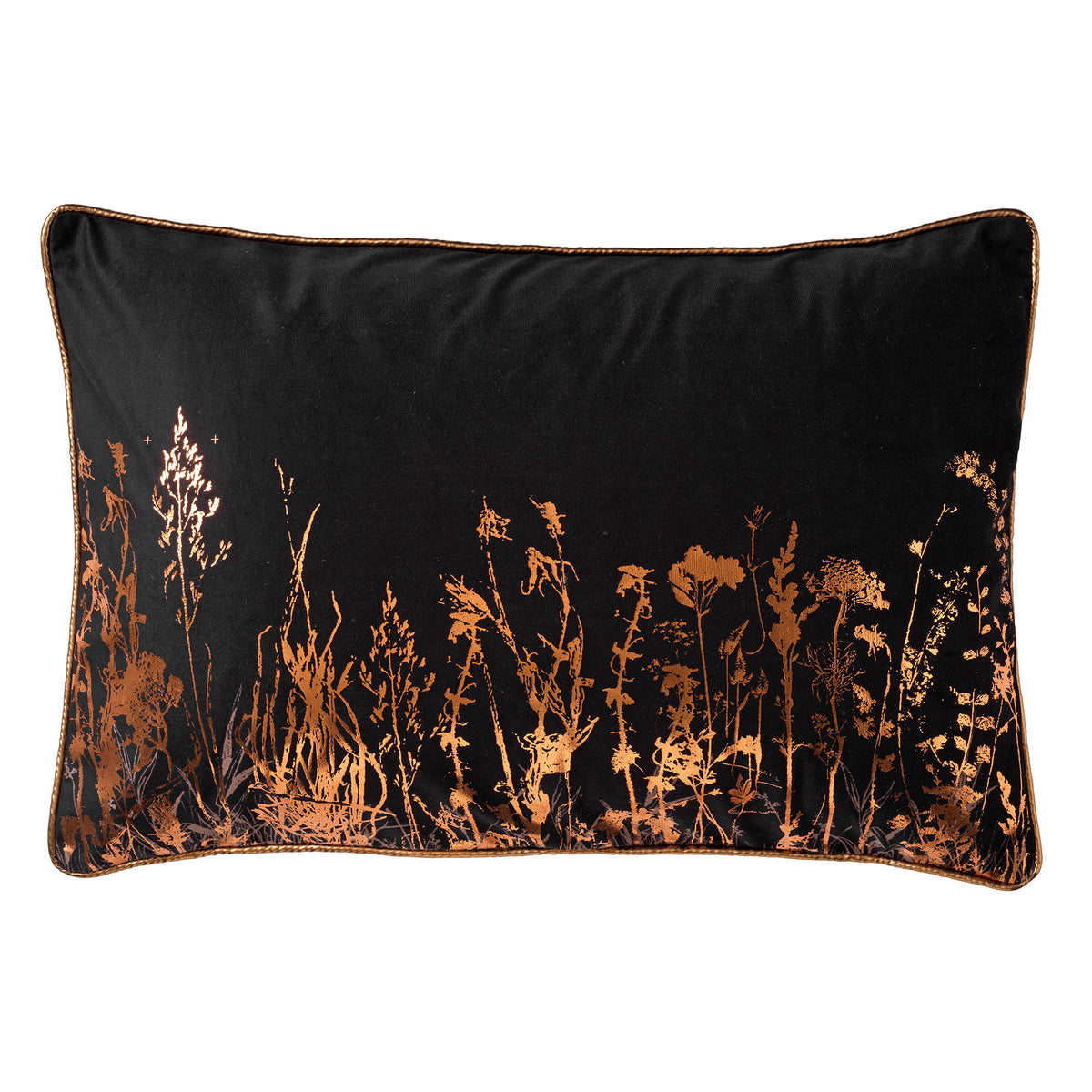 DALITA - sierkussen 40x60 cm - metallic design - bloemenprint - Raven - zwart