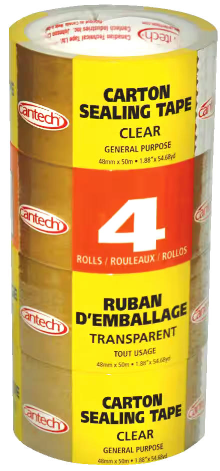 Cantech Carton & Box Sealing Packaging Tape,For Moving/Shipping, Clear, 48-mm x 50-m, 4-pk