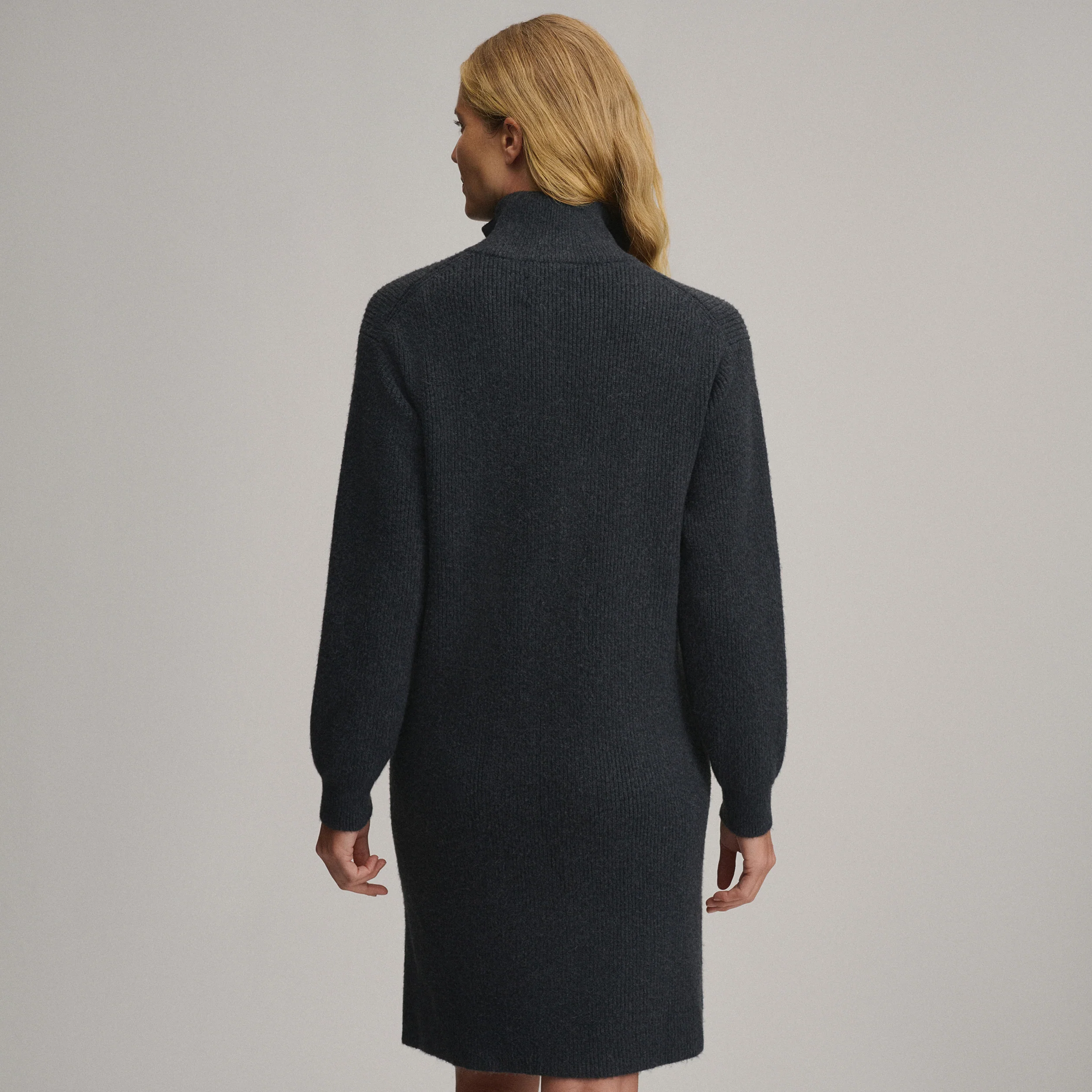 Women's Long-Sleeve Ribbed Zip Mock Sweater Dress
