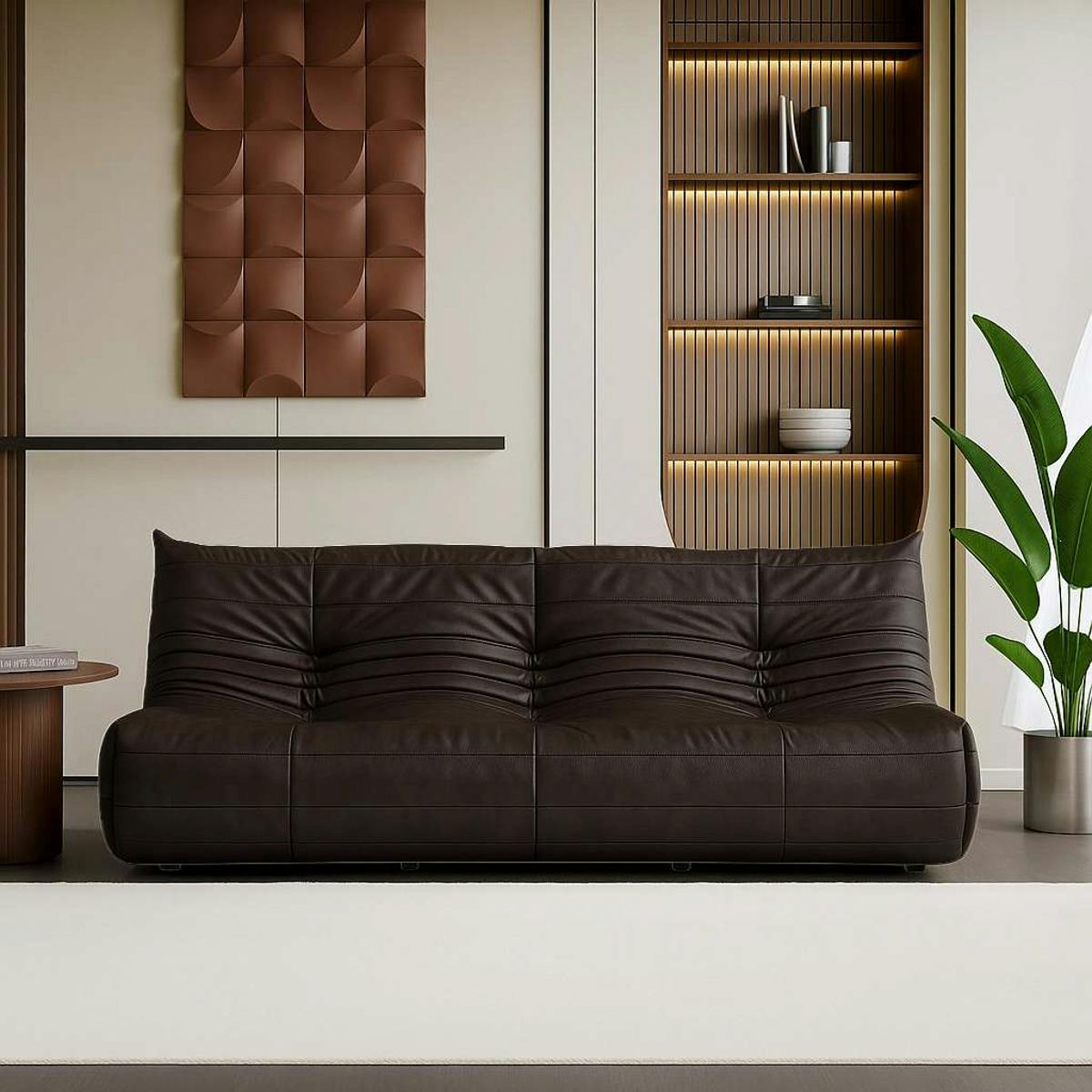 Canapé 3 places marron en tissu plissé 210 cm ARVEN