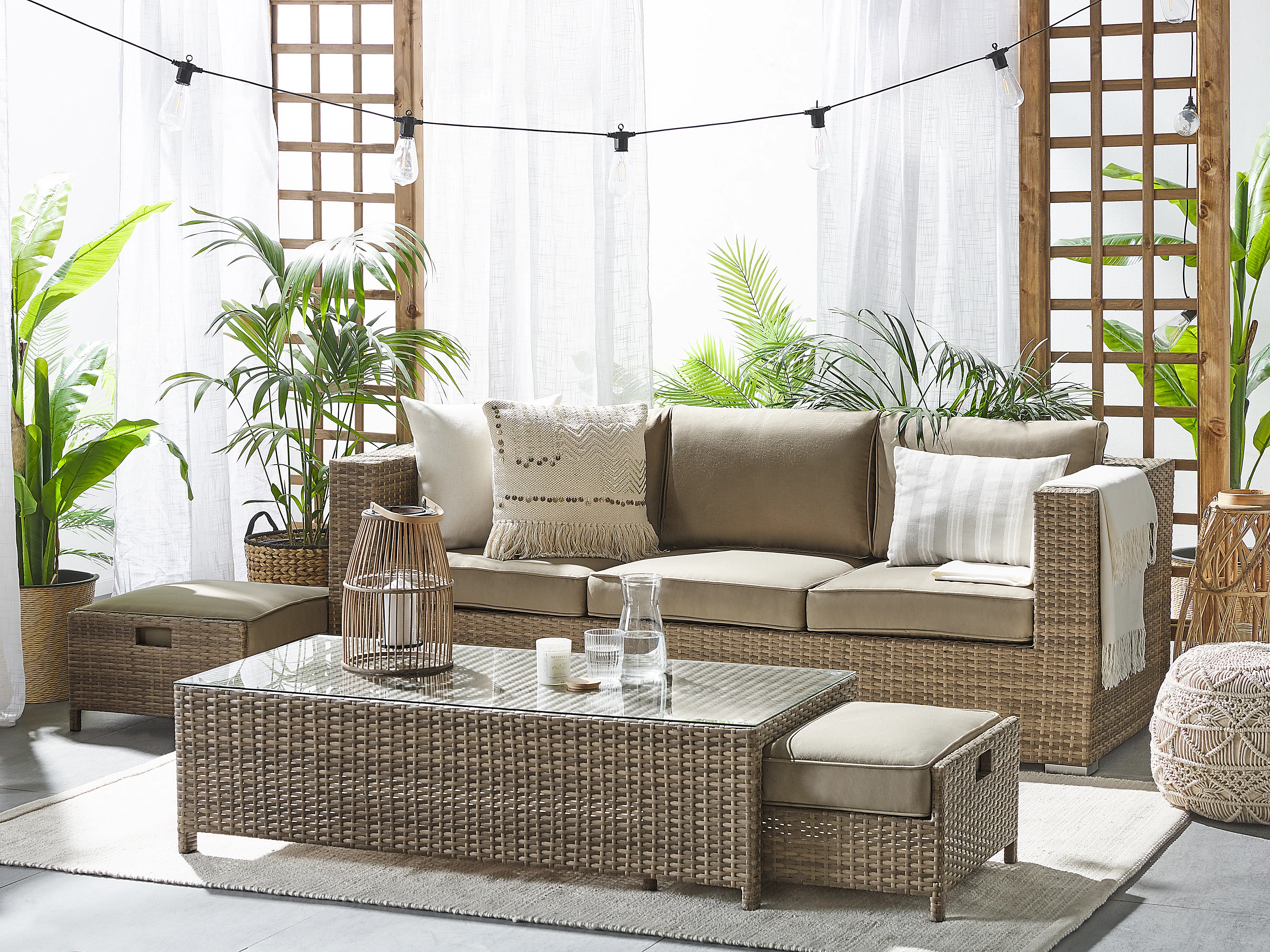 Garden Lounge Set with Table 5 Seater BELLUNO PE Rattan Brown