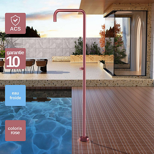Douche de piscine Phoénix en Acier Inox 316 - Solaire - Tête 25x25cm - Corps 20x20cm- H.2,21m - POOLIMEX
