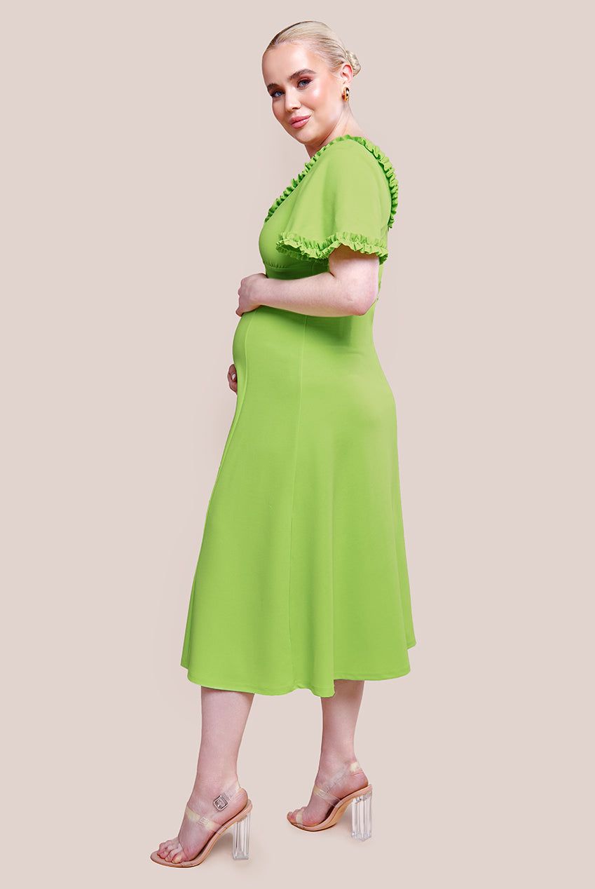 Goddiva Maternity Flare Sleeve Frill Edge Midi Dress