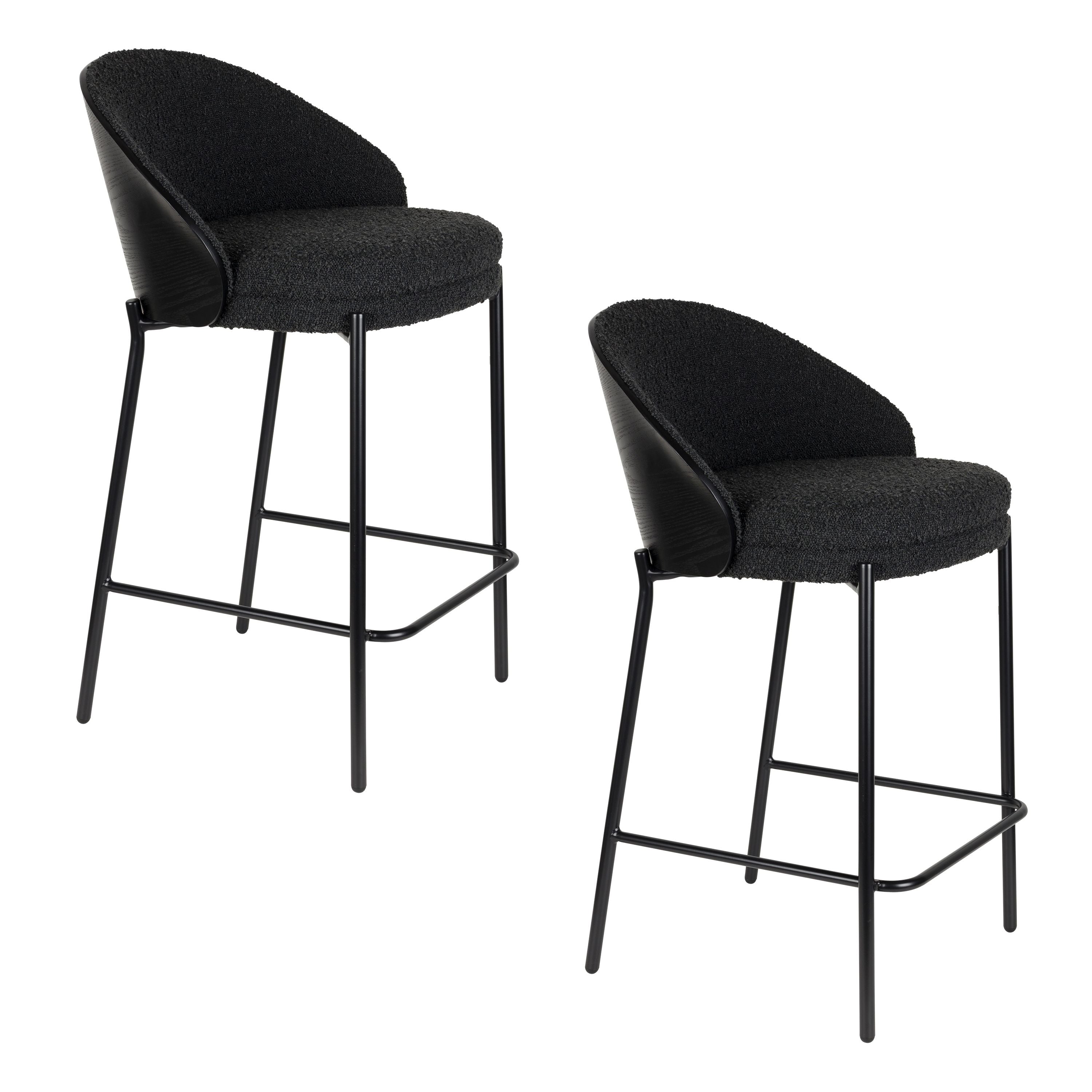 Dutchbone Rodin Barkrukken rugleuning 65 cm Bouclé Zwart - Set van 2