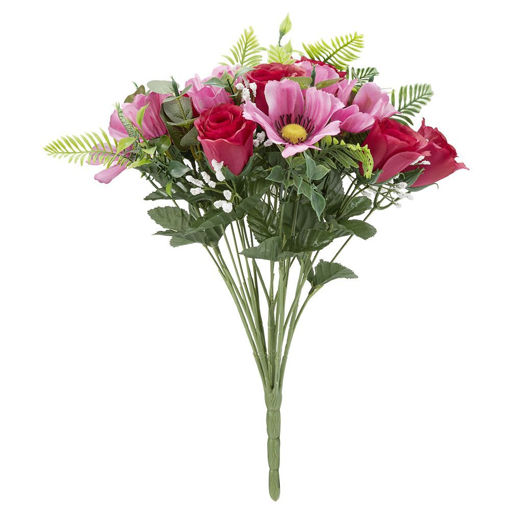 Piquet rose anémone eucalyptus H41 cm rose -Fleur artificielle 24 têtes