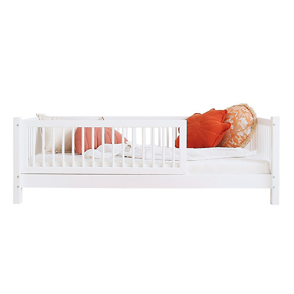 Lit 90x190 barrière et sommier inclus pieds 10 cm Sybil Blanc