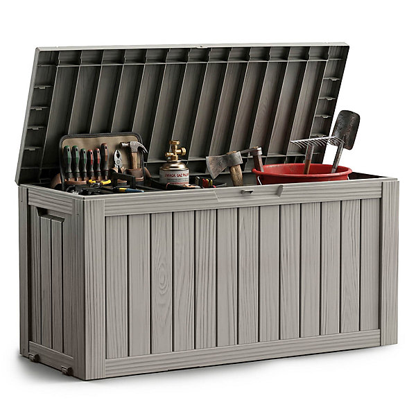 Coffre de jardin imperméable 272L boîte de rangement extérieur balcon terrasse plastique polypropylène gris