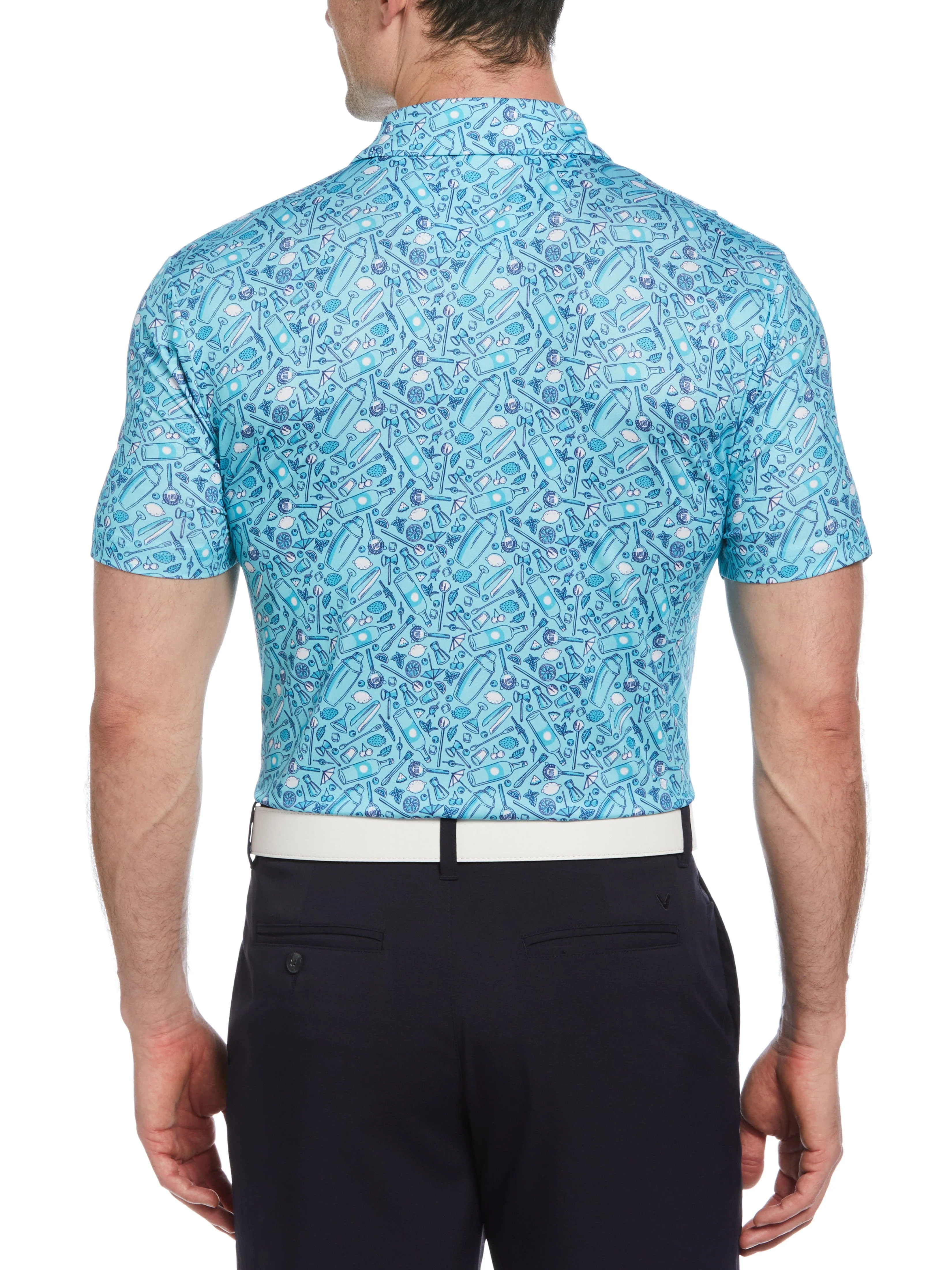 Mens Tropical Cocktail Print Short Sleeve Golf Polo