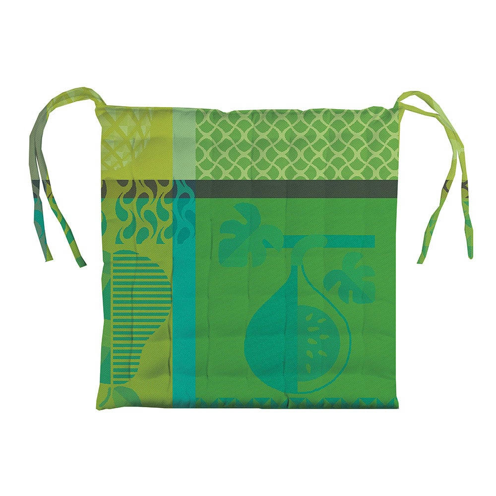 MILLE FRUITS D ETE LIME - Galette de chaise enduit imperméable pur coton vert 38X38