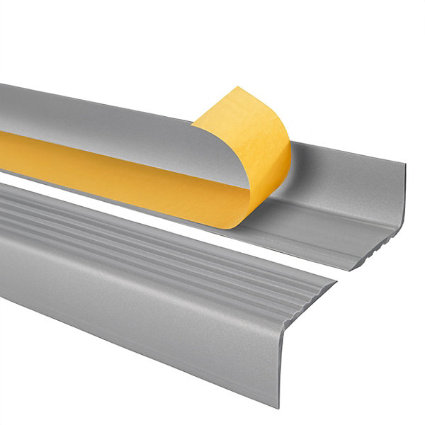 Nez de marche PVC 50x42mm, QUEST, profilé d'escalier RGP, auto-adhésif, antidérapant, d'escalier-protection, argenté, 2m