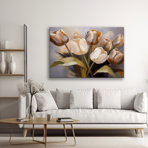 Feeby Obraz na płótnie, Bukiet Tulipanów Beżowy 60x40