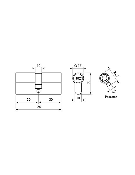 Cylindre de serrure débrayable Transit 1, 30x30mm, 5 clés, nickelé - THIRARD