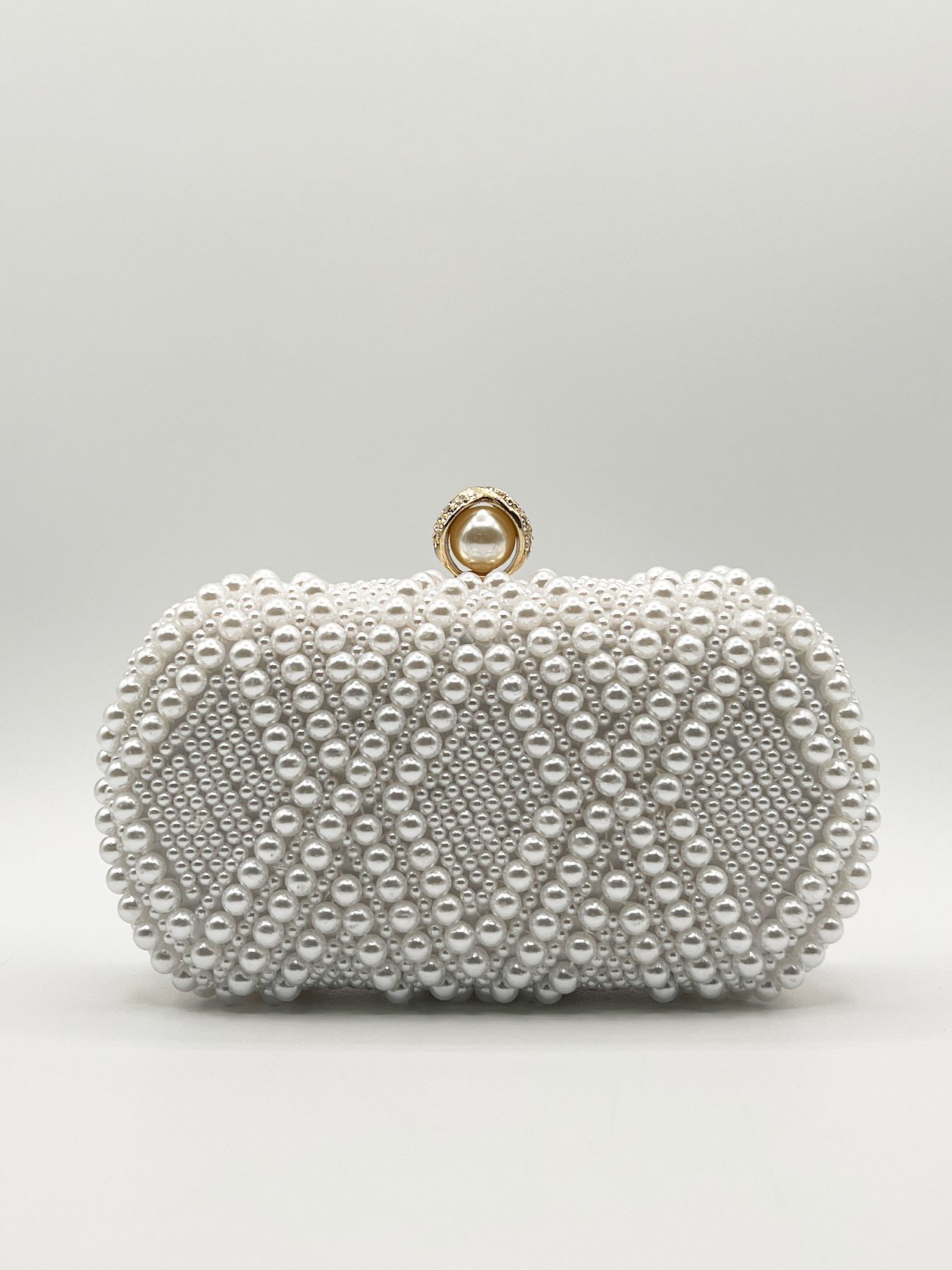 SVNX White Beaded Clutch Bag