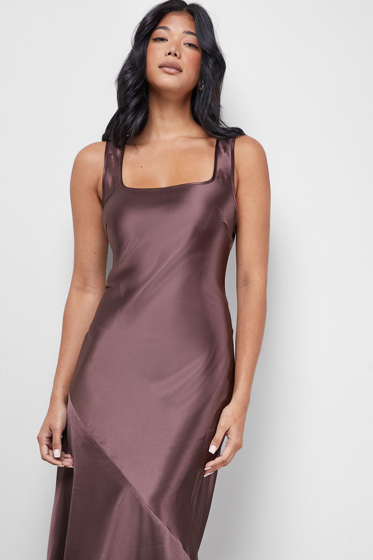 Warehouse Satin Scoop Neck Bias Midi Slip Dress