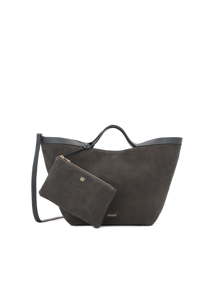 Large handbag made of a combination of suede and natural leather