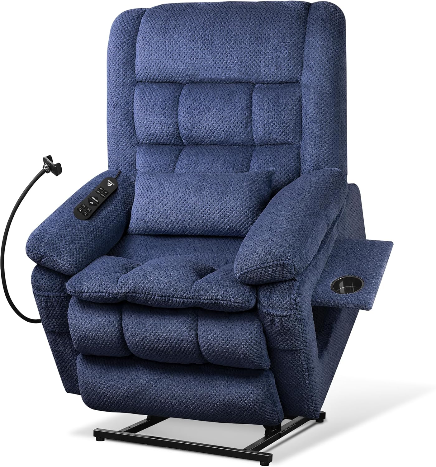 Dual Motor Recliner Chair with Heat & Massage, Power Lift Recliner Chair for Elderly, Infinite Position, Cup Holder, Phone Holder, Detachable Armrest, USB & Type-C Ports, Pillow (Navy Blue, Large)