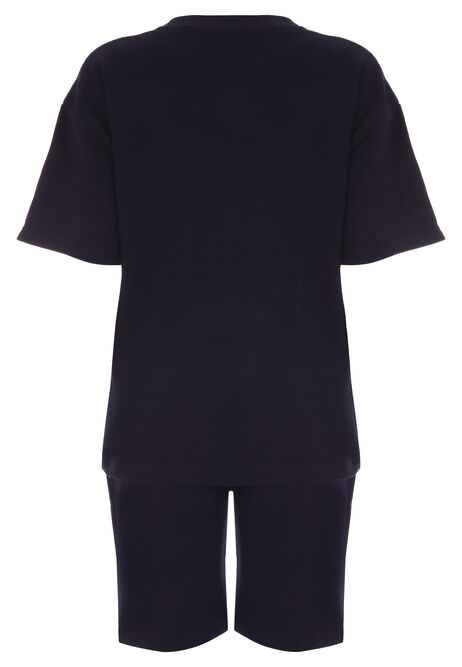 Older Boys Navy Waffle Textured Short Pyjama Set